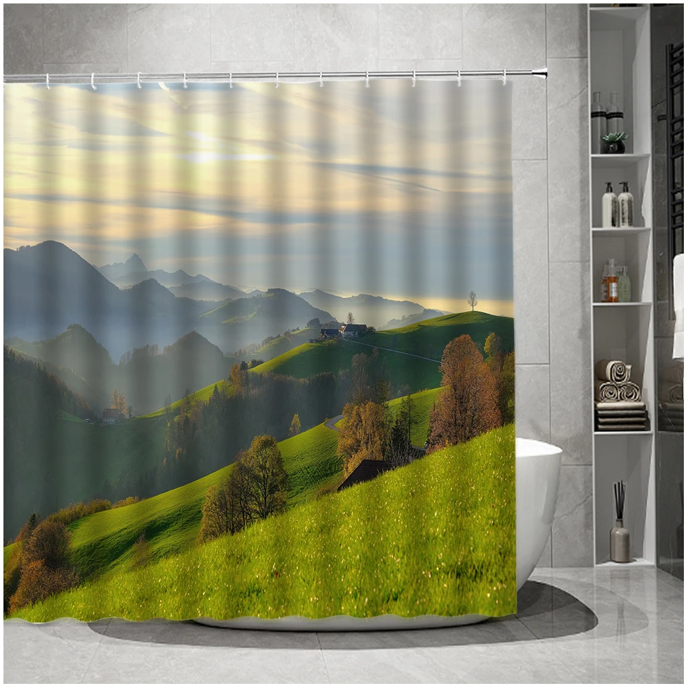 Mountain Lin Pine Cypress Tenda Da Doccia Alberi Verdi Della Foresta Paesaggio Naturale Del Bosco Bagno Con Ganci Tende Da Bagno Impermeabili
