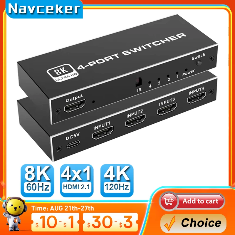 2023 Switcher Hdmi 2.1-Compatibile 4K 120Hz 4 In 1 Out 2 In 1 Out 8K 60Hz Switch Splitter Adapter Ir Remote Per Proiettore Ps5 Ps4