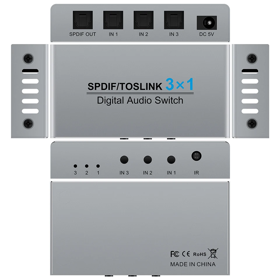 Interruttore Digitale Spdif/Toslink 3X1 Con Telecomando Ir Digital Audio Spdif Toslink Switcher In Fibra Ottica 3 In 1 Out Per Ps5