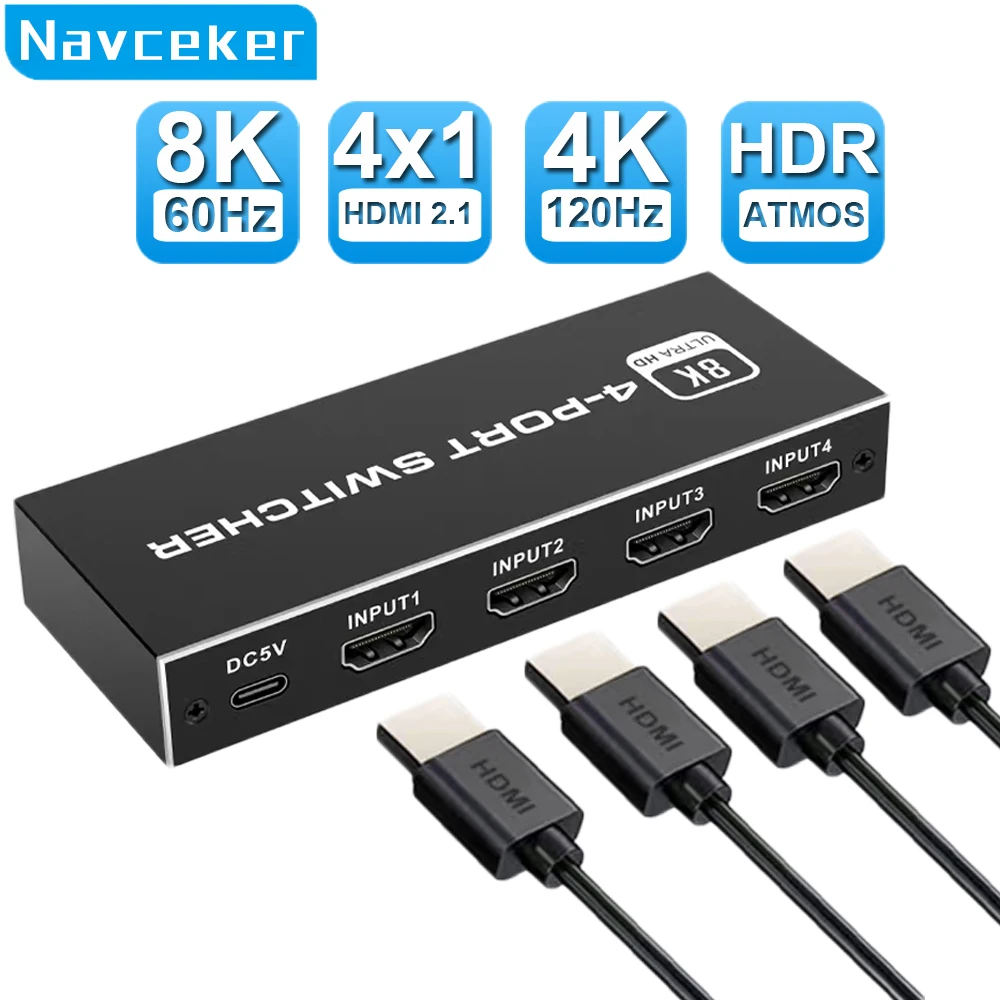 2023 Switcher Hdmi 2.1-Compatibile 4K 120Hz 4 In 1 Out 2 In 1 Out 8K 60Hz Switch Splitter Adapter Ir Remote Per Proiettore Ps5 Ps4