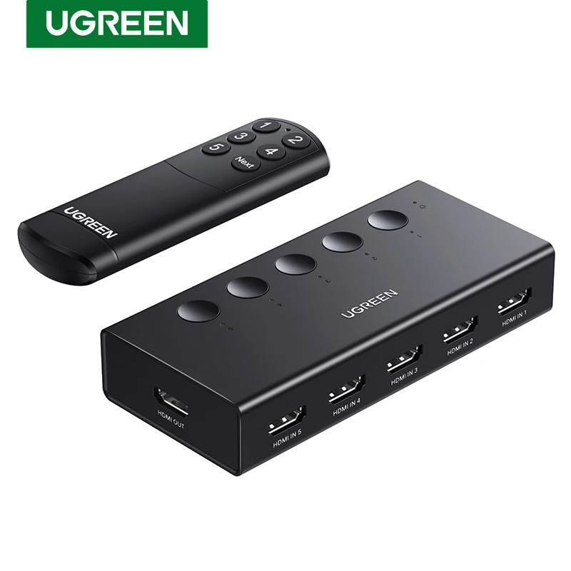 Switch Hdmi Ugreen 5 In 1 Out 4K @ 60Hz, Splitter Hdmi Con Supporto Selettore Switcher Hdmi A 5 Porte Remoto 3D Cec Hdr Hdcp2.2 Ps5/4