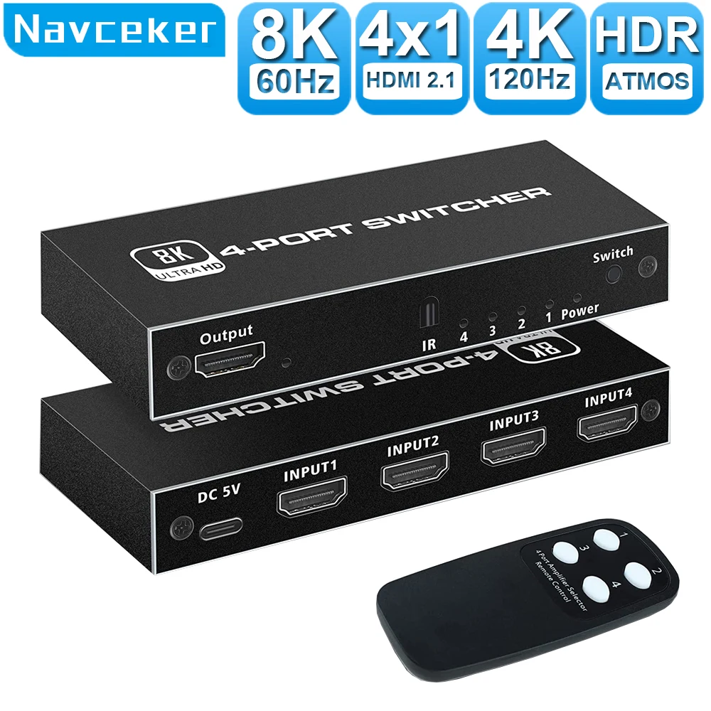 2024 Switcher Hdmi 2.1-Compatibile 4K 120Hz 4 In 1 Out 2 In 1 Out 8K 60Hz Switch Splitter Adapter Ir Remote Per Proiettore Ps5 Ps4