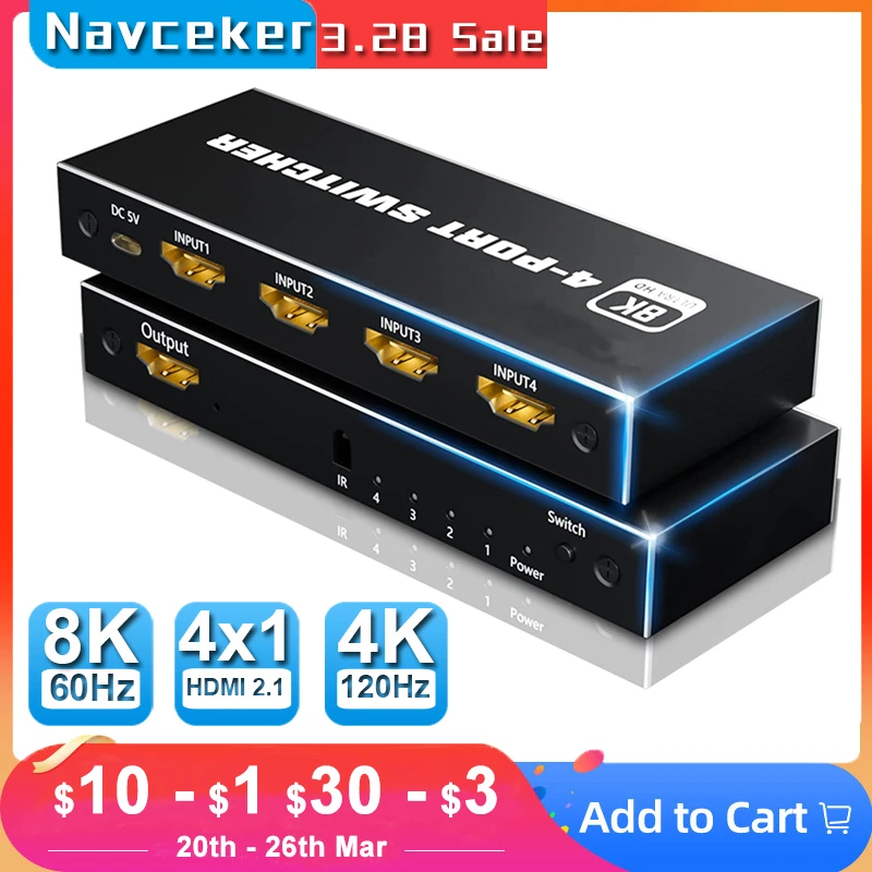 2023 Switcher Hdmi 2.1-Compatibile 4K 120Hz 4 In 1 Out 2 In 1 Out 8K 60Hz Switch Splitter Adapter Ir Remote Per Proiettore Ps5 Ps4