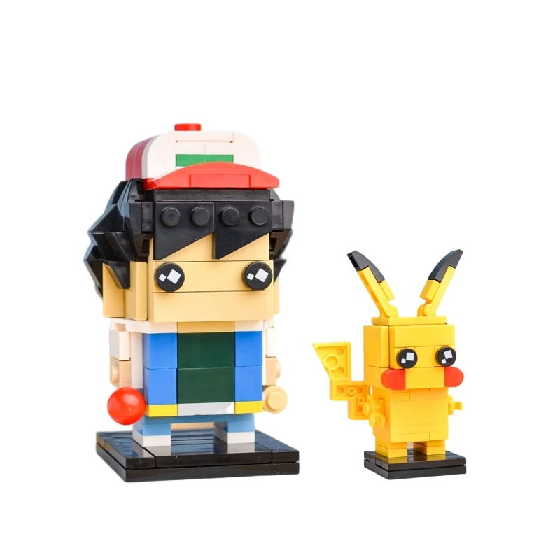 Nuovo Pokemon Ash Ketchum Con Pikachu Brickheadz Building Blocks Mini Action Figure Toys