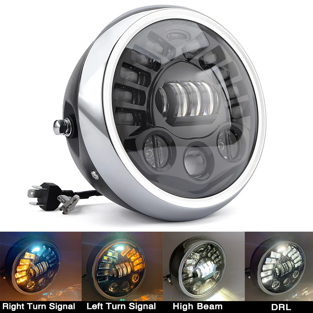 7.5 Pollici Moto Led Faro Faro Moto Luce Halo Bianco Drl Occhi Di Angelo Per Cafe Racer Bobber Honda 7.5 "Led Moto Faro