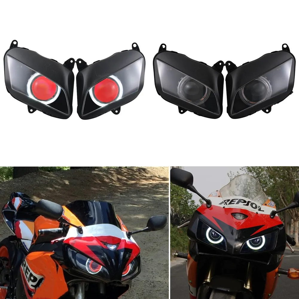 Moto Custom Angel Devil Eyes Led Headlight Hid Bi-Xenon Headlight Assembly Per Honda Cbr600Rr 2007-12 Faros Led Moto Farol