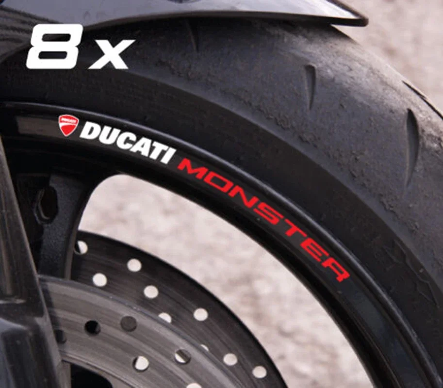 8 X Adesivi Moto Decalcomanie Ruota Cerchio Nuovo Set M4S Laminato Per Ducati Monster 600 620Ie 696 796 797 821 937