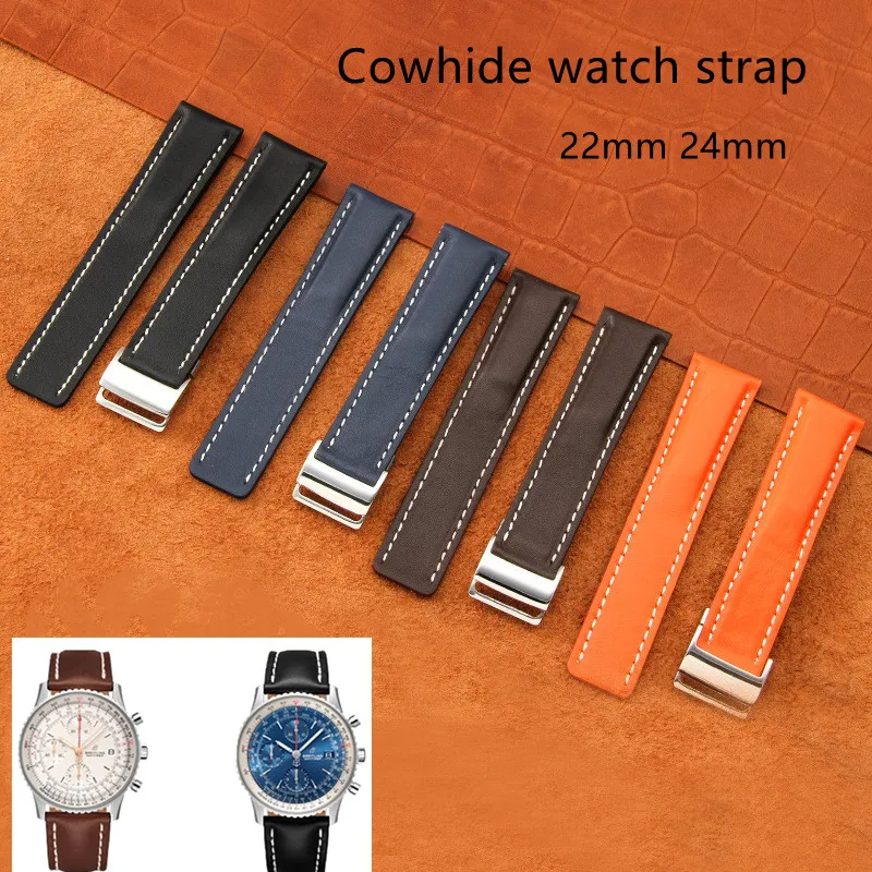 Cinturino Per Orologio In Pelle Bovina 22/24Mm Per Cronografo Breitling Automatico Gmt 40/Top Time B01/Premier B09 Cronografo 40/Endurance Proseries