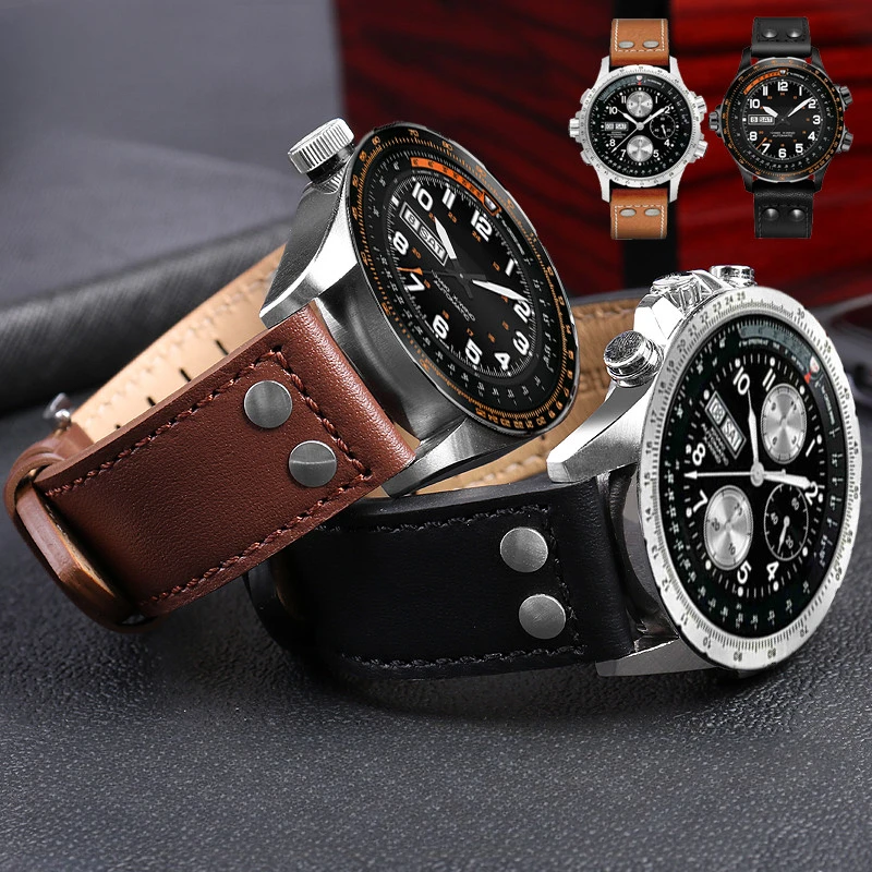 Per Hamilton Air Field Jazz Khaki Series Classic Leather Brown Black Coffee Comodo Cinturino Per Orologio 20Mm 22Mm Cinturino Da Uomo