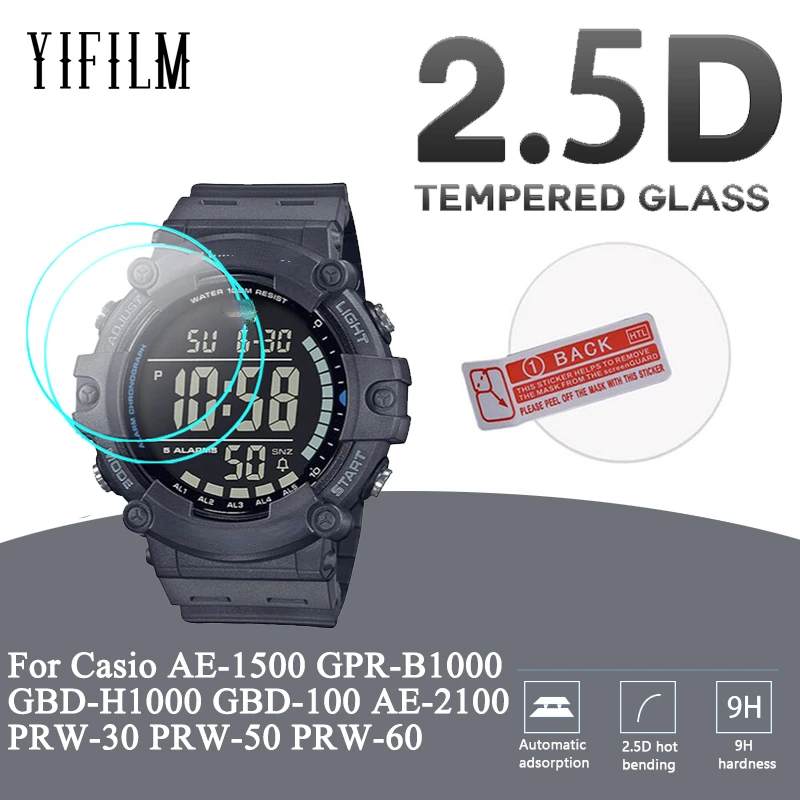 2 Pezzi Di Vetro Temperato Per Casio Ae1500 Whx Gpr-B1000 Gbd-H1000 Gbd-100 Ae-2100 Prw-30 Prw-50 Prw-60 Hd Clear 9H Vetro Antigraffio