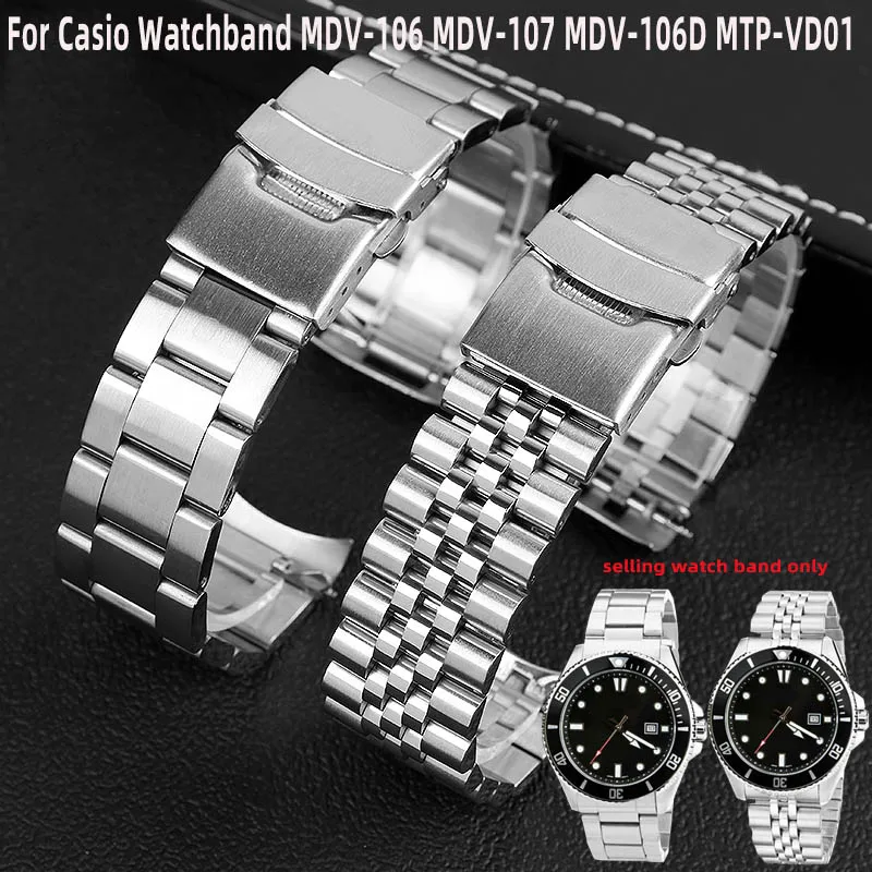 Cinturino Per Orologio Con Bocca Ad Arco In Acciaio Inossidabile Per Cinturino Casio Mdv-106 Mdv-107 Mdv-106D Mtp-Vd01 Cinturino Da Uomo In Metallo Ci
