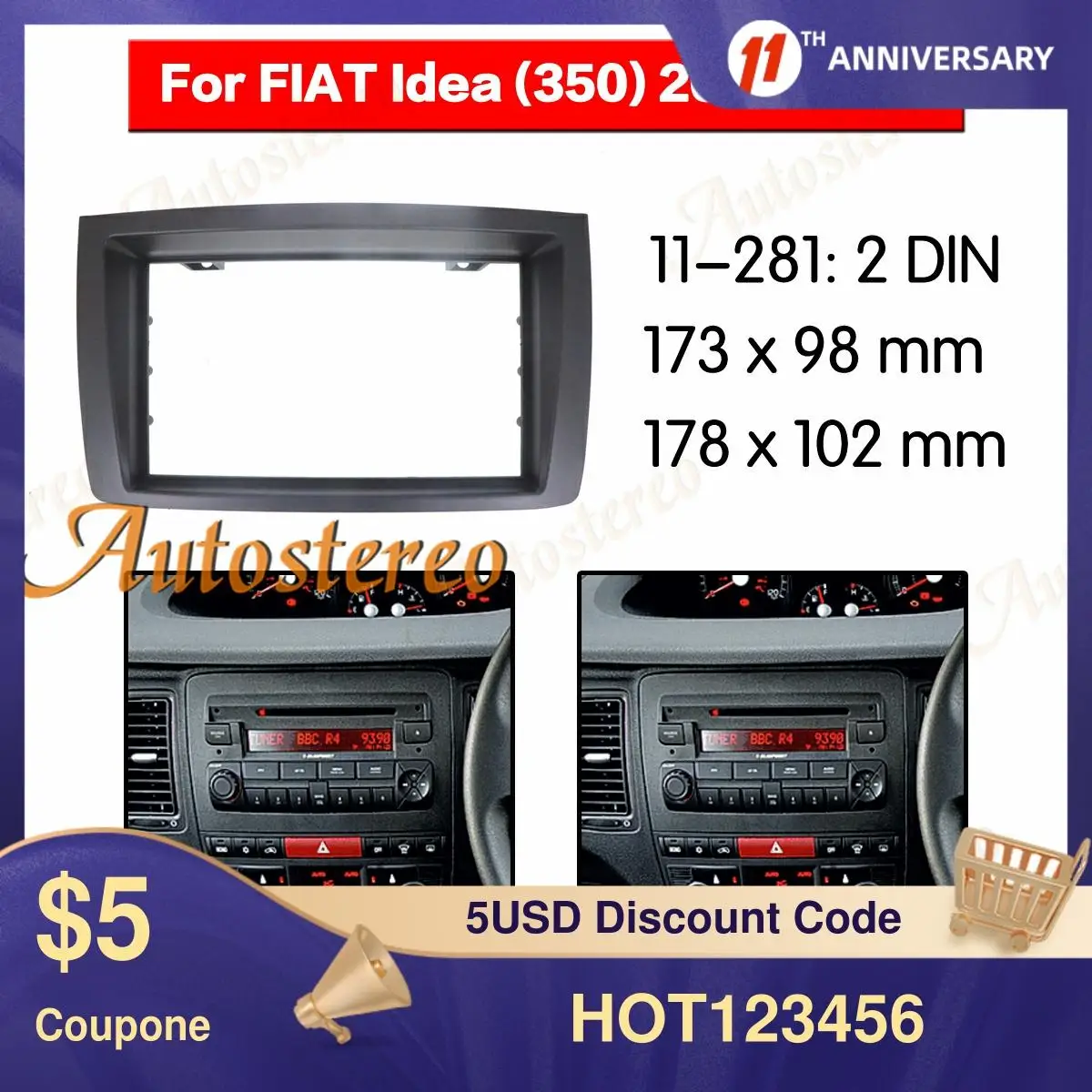 Pannello Del Telaio Dell'Autoradio Fascia Stereo Dell'Autoradio Per 2004-2007 Fiat Idea Dash Mount Kit Adattatore Cd Trim Car Refitting Frame