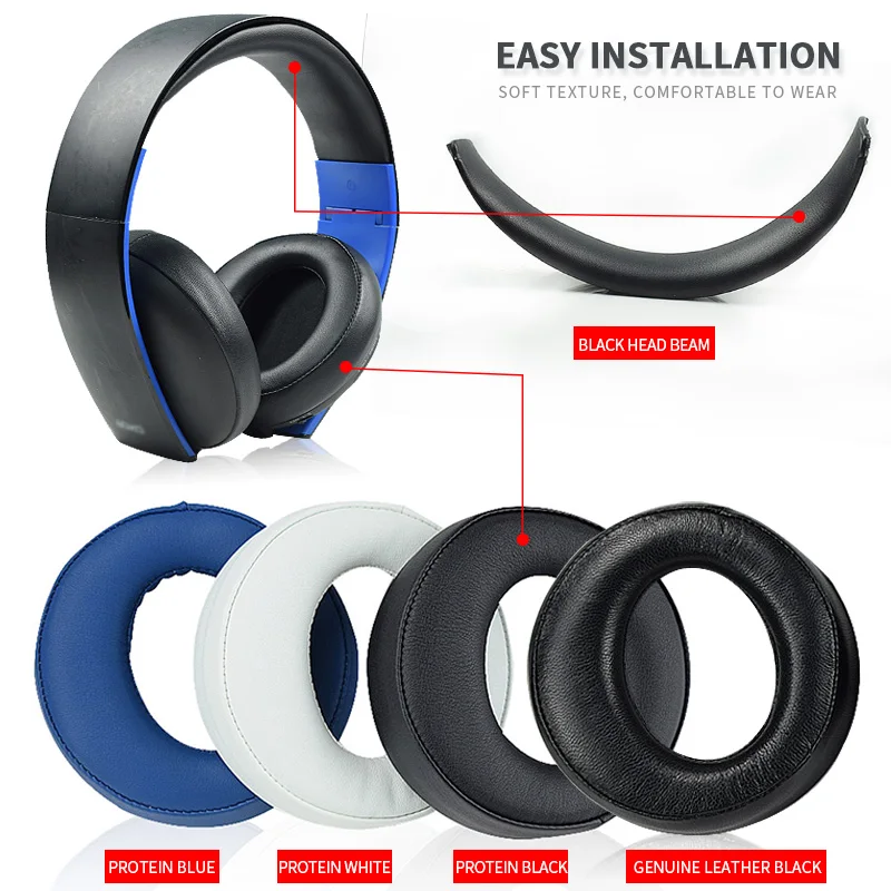 Cuscinetti Per Le Orecchie Fascia Per Cuscino Per Sony Ps3 Ps4 Gold Wireless Stereo Headset Cechya-0083(L + R)- Jet Black [Vecchio Modello]