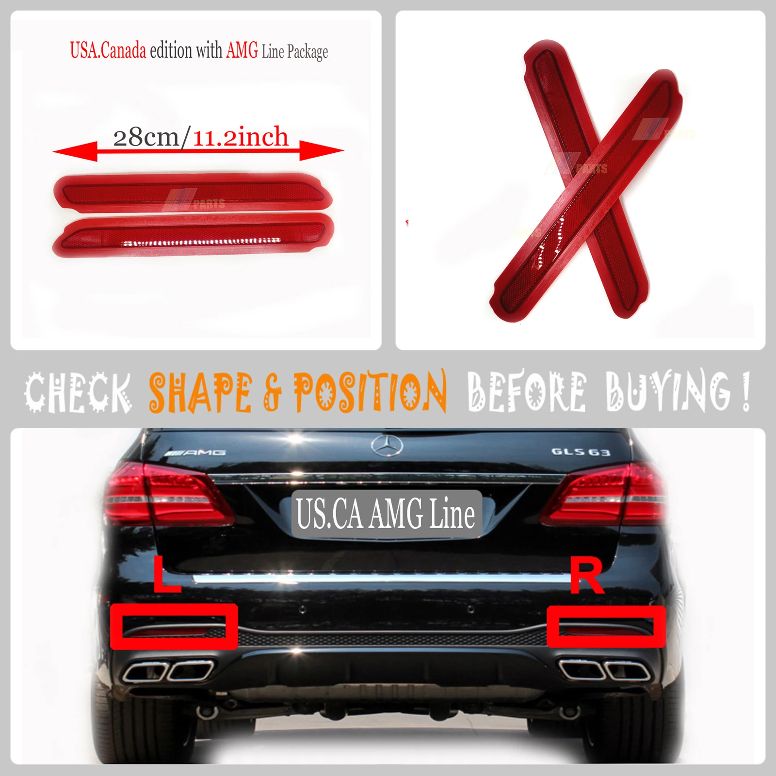 Riflettore Posteriore Per 16-17 Mercedes-Benz Gls X166 Muslima1668205800 550 63 Amg Lato Guida Paraurti Sinistro Destro
