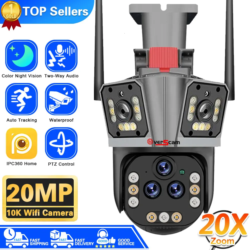 20Mp 10K Wifi Ip 20X Zoom Telecamera Ptz Di Sorveglianza Telecamera Multi Obiettivo Smart Home Auto Tracking Telecamere Cctv Esterne Wireless A 360 °