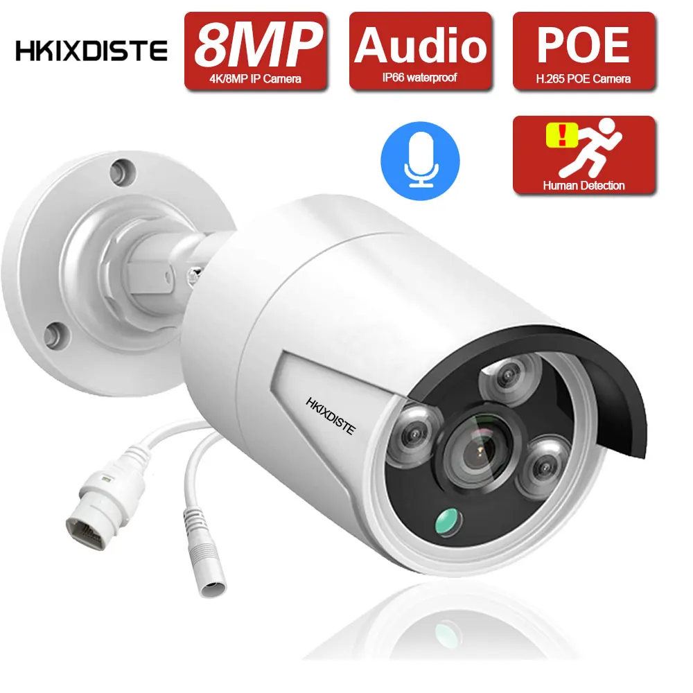 Motion Detection Ip Cctv Security Surveillance Camera Outdoor Street Telecamere Bullet Impermeabili Hd 8Mp Poe Monitoring Cam 4K