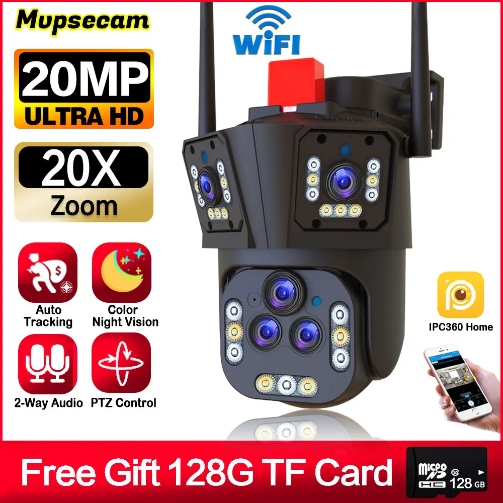 Smart Wifi Telecamera Di Sorveglianza 20Mp Multi Lens Camera 20X Zoom Ptz Smart Home Ai Human Tracking 360 Wireless Outdoor Cctv Camera