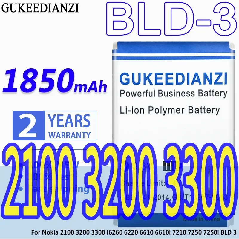 Batteria 1850Mah Bld-3 Per Nokia 7210 3300 2100 6220 6200 6610 7250 I6260 6610I 7250I Batteria Bld3 Bld 3