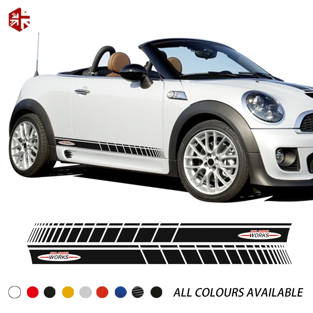 2 Pcs Auto Porta Laterale Stripes Gonna Sticker John Cooper Works Stile Corpo Della Decalcomania Per Mini Roadster R59 Jcw Cooper S Accessori