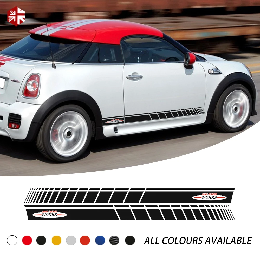 2 Pcs Del Portello Di Automobile Side Stripes Sticker John Cooper Works Corpo Stile Grafica Decalcomania Per Mini Coupé R58 Jcw Cooper S Accessori