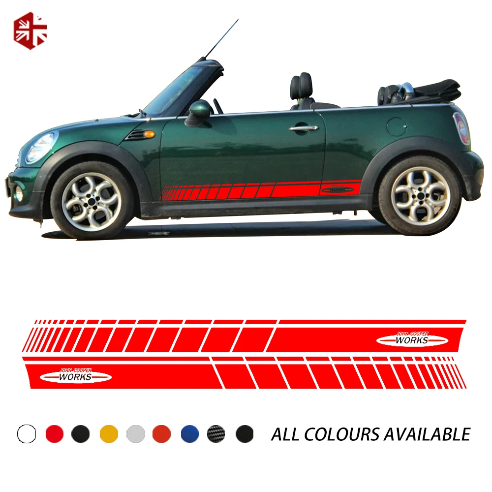 2 Pcs Racing Stripes Pannello Esterno Del Corpo Laterale Grafica Decalcomania John Cooper Works Sticker Per Mini Cabrio R57 Cooper S Jcw Accessori