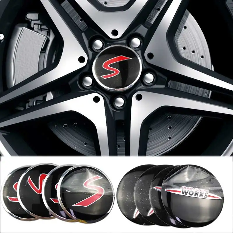 4Pcs 56Mm Car Wheel Center Emblem Hub Sticker Per Mini Coopers John Cooper Works Jcw R56 R50 F56 R52 R53 R55 Badge Decorazione