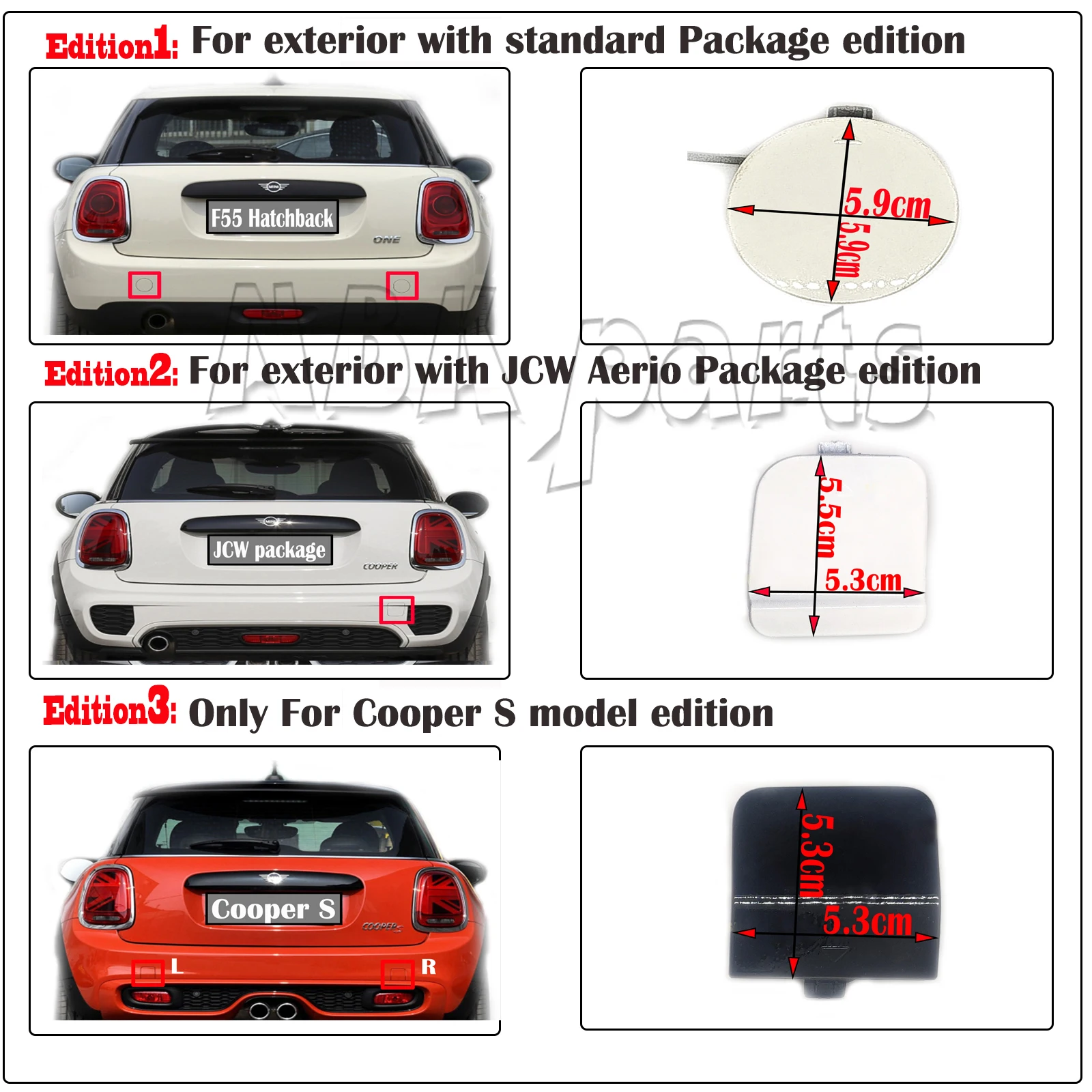 Coperchio Di Traino Posteriore Fit 16-21 Mini F55 Cooper One First S 1.2T 1.5T 2.0T B36 B38 B37 Hatchback 5Door Edition Hook Eye Trailer Cap