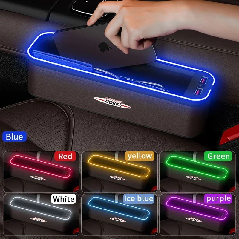 Gm Car Seat Storage Box Con Luce D'Atmosfera Per Mini John Cooper Works Car Seat Cleaning Organizer Seat Ricarica Usb
