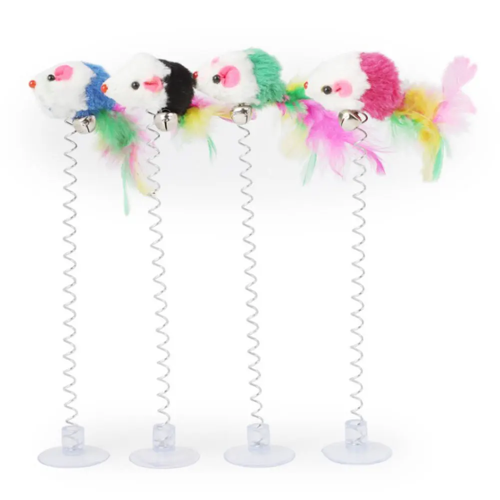 Funny Kitten Pet Toys Multicolored Sucker With Plush Mouse Bell Teasing Play Doll