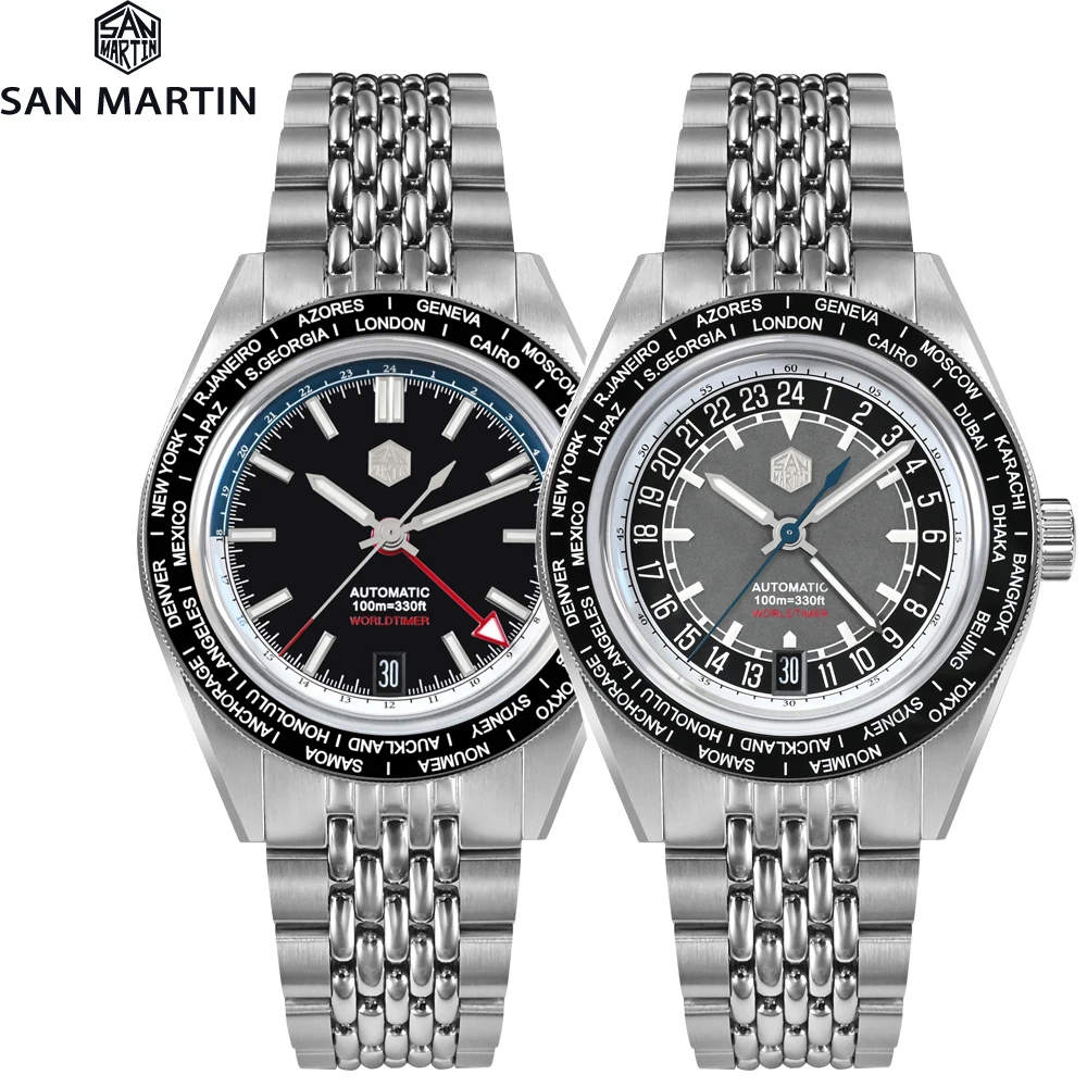 San Martin 39.5Mm World Timer Watch Men Japan Nh34 Gmt Automatic Mechanical Original Design Travelers Watches Prevendita