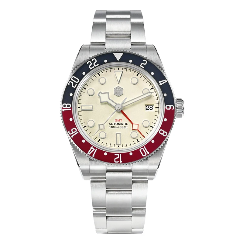 San Martin Men Gmt Watch 38.5Mm Luxury Automatic Orologio Da Polso Meccanico Pilot 100M Impermeabile Bgw9 Luminoso Cappello A Cilindro Zaffiro Nh34