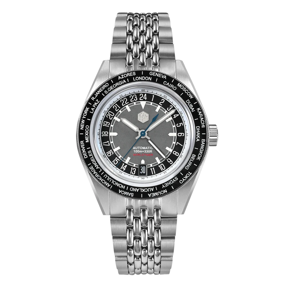 Orologio Automatico Da Uomo San Martin 39.5Mm Gmt Orologio Da Polso Meccanico Di Lusso 100M Impermeabile C3 / Bgw-9 Zaffiro Luminoso Nh34