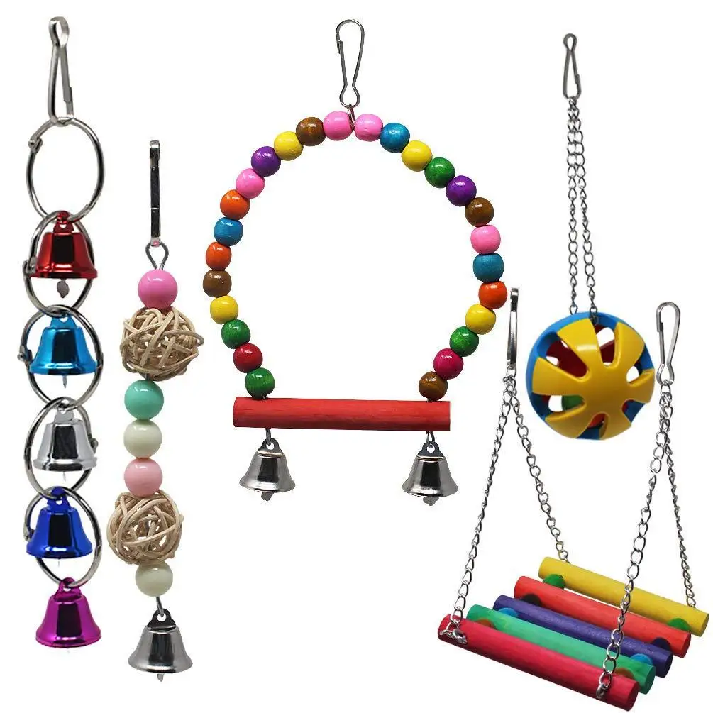 5 Pcs Giocattolo Parrot Uccello Gabbia Altalena Amaca Pet Uccello Appeso Campana Appesa Giocattolo Macaw Parrot Amore Uccello Fringuello Masticare Gio