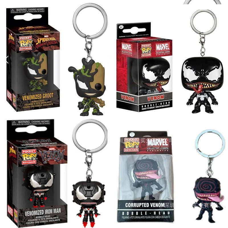 Funko Pocket Keychain Venomized Iron Man Carnage Venomized Groot Pop Groot(Gamer) Venom Model Toys For Christmas Birthday Gift