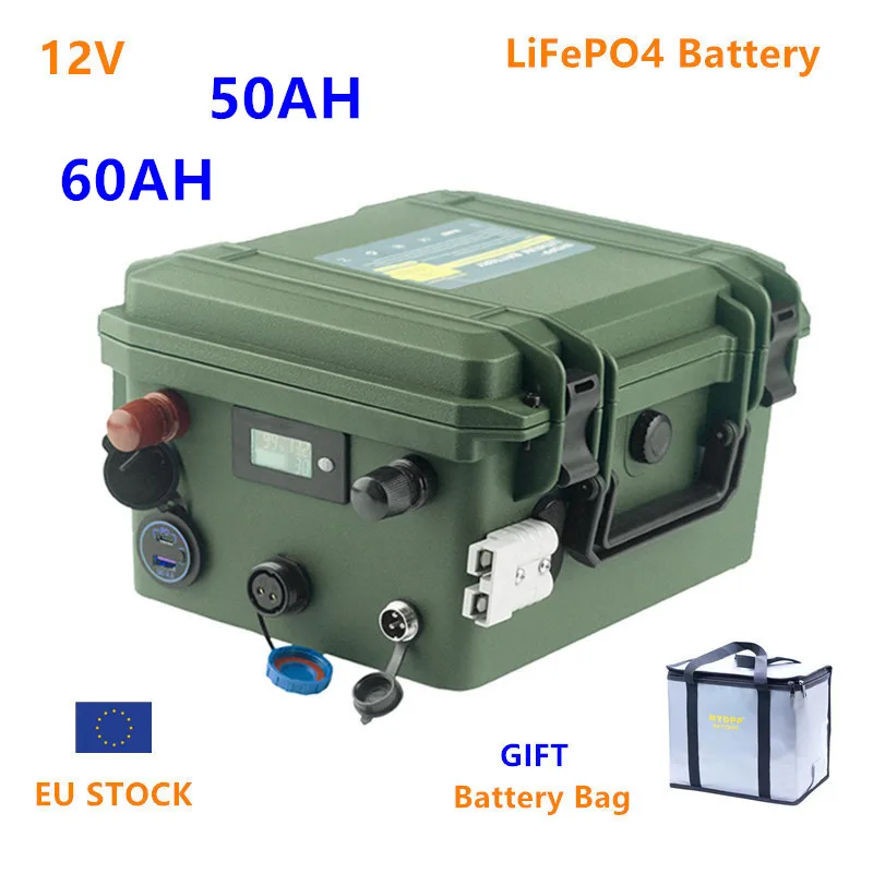 12V Lifepo4 50Ah 60Ah Batteria Lifepo4 Batteria 12V 60Ah 50Ah Batteria Al Litio 12V Batteria Al Litio Fosfato Con Caricatore 10A