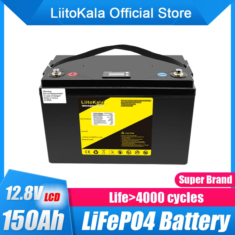 Liitokala 12V 150Ah Lifepo4 Cells Pack 12.8V 150Ah Lcd Litio Ferro Fosfato Batteria Per Barca Motore Elettrico Inverter Tax Free