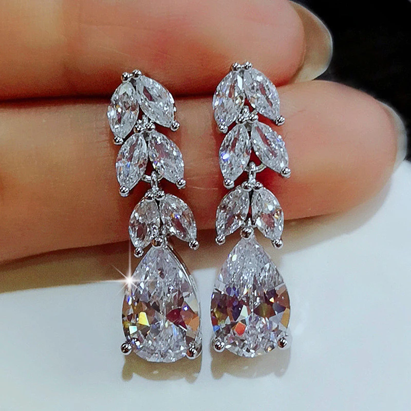 Huitan Women Drop Earring Wedding Band Jewelry Leave & Water Drop Shape Earring Aaa Cubic Zirconia Nuovi Accessori Da Sposa Di Moda