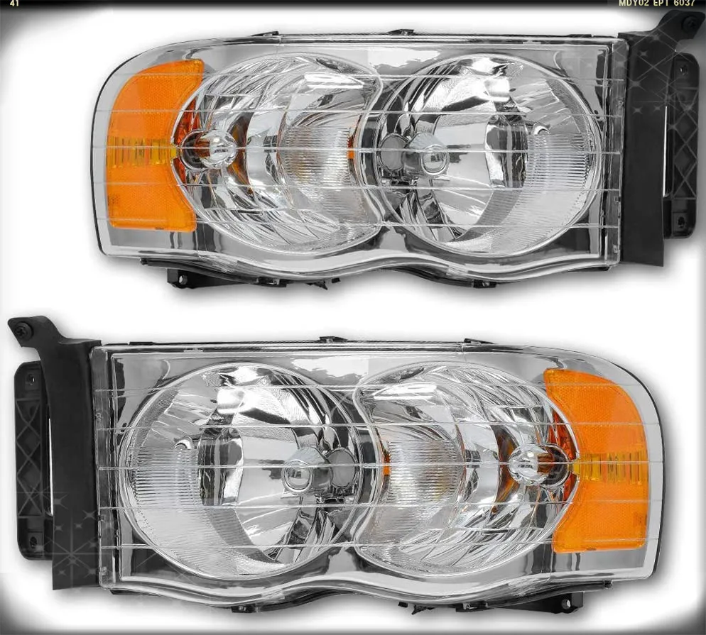 Gruppo Faro Per Dodge Ram 2002-2005 1500/2003-2005 Dodge Ram 2500/3500 Alloggiamento Cromato Riflettore Ambra
