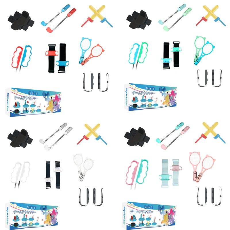 14 In1 Switch Accessori Sportivi Bundle Per Nintendo Switch Oled Sport Game Joycon Con Cinghie Controller Racchetta Da Ballo Da Polso