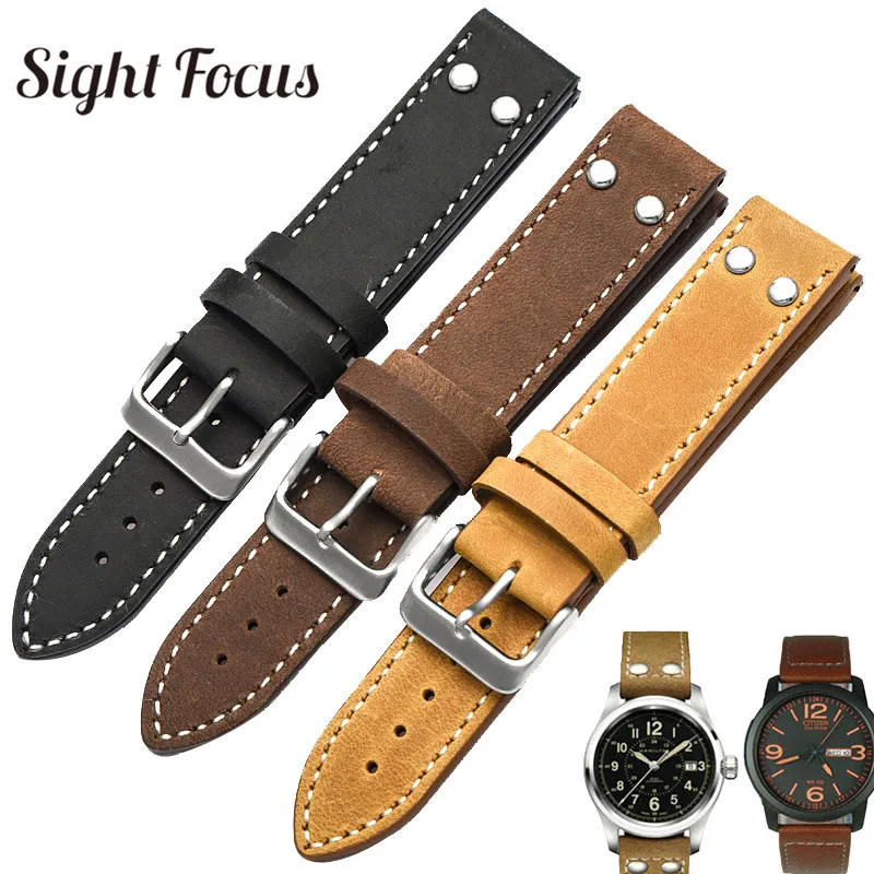 Cinturino Militare In Pelle Nabuk Per Hamilton Breitling Samsung Watch Strap Field Avaition 20Mm 22Mm Bracciale Orologio Marrone Nero