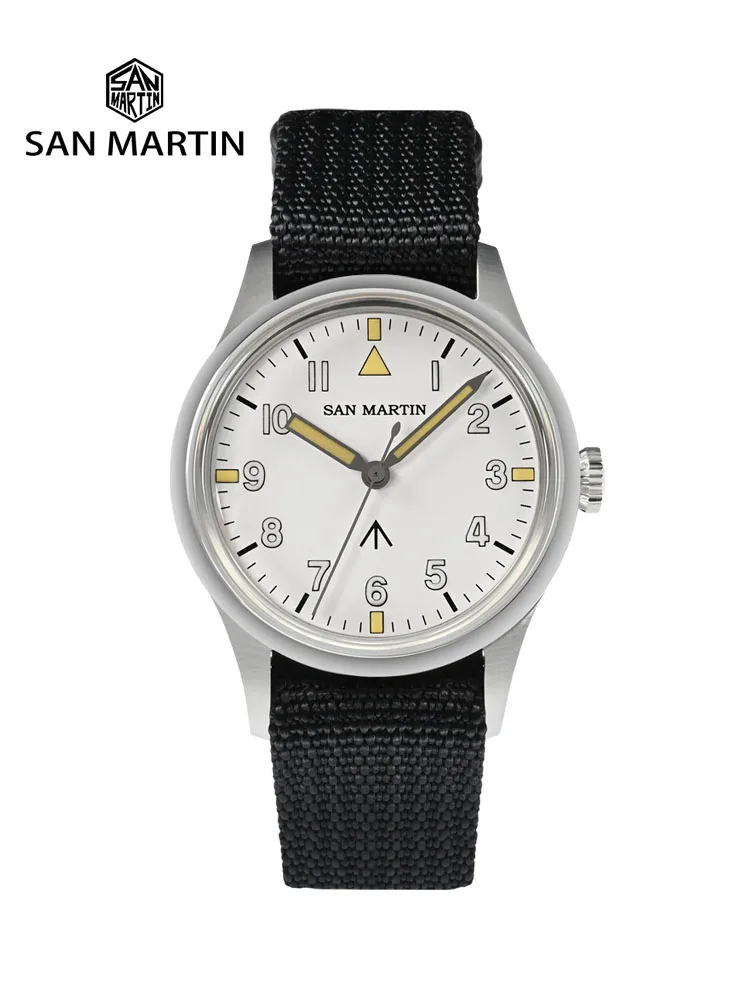 San Martin New Field Watches 36Mm Pilot Watch Vh31 Sweep Second Quartz Waterproof 100M Luminoso Orologio Da Polso Militare Per Uomo