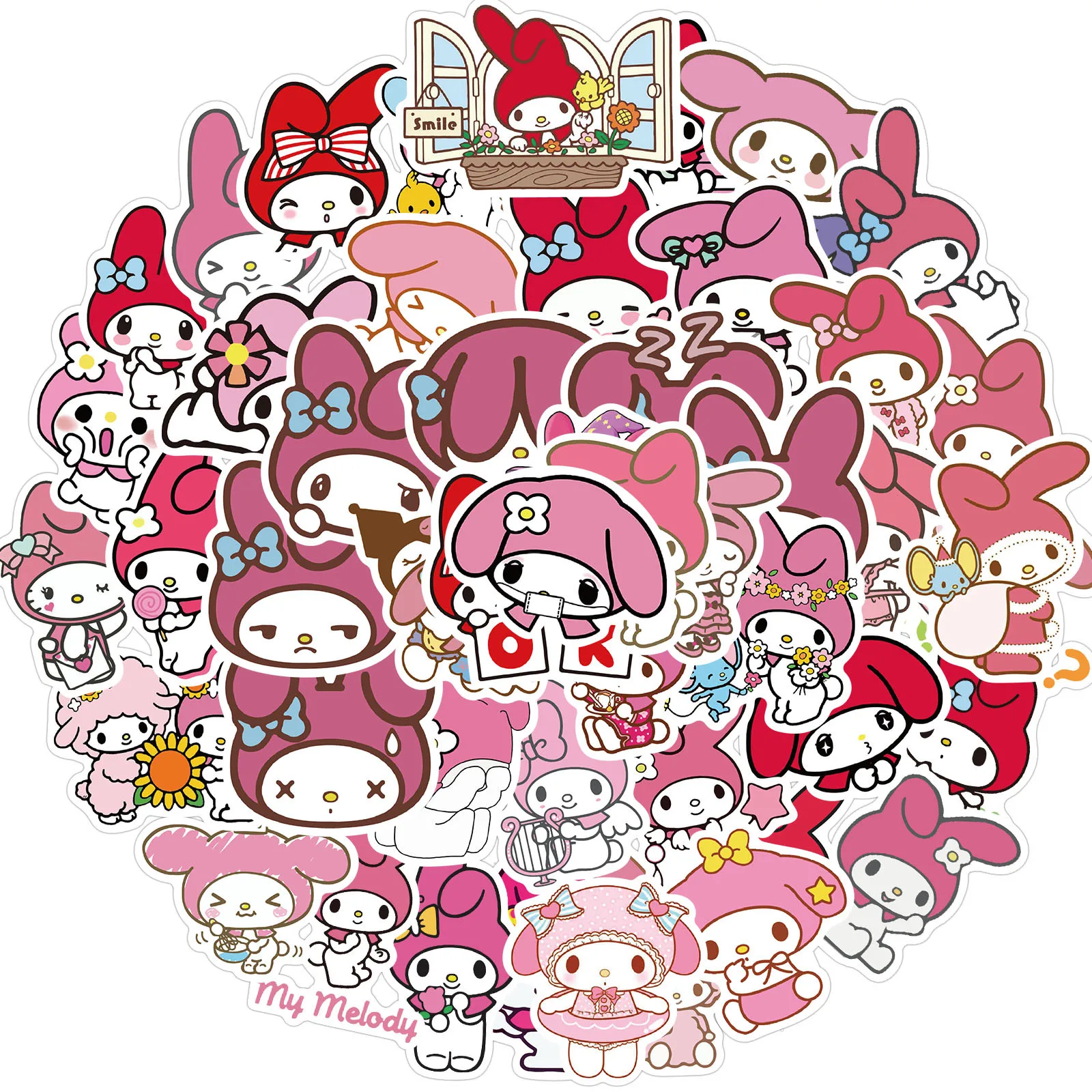 50Pcs Kawaii My Melody Stickers Anime Hello Kitty Series Stickers Cartoon Kuromi Cinnamoroll Sanrio Sticker Per Bambini Ragazza Giocattolo