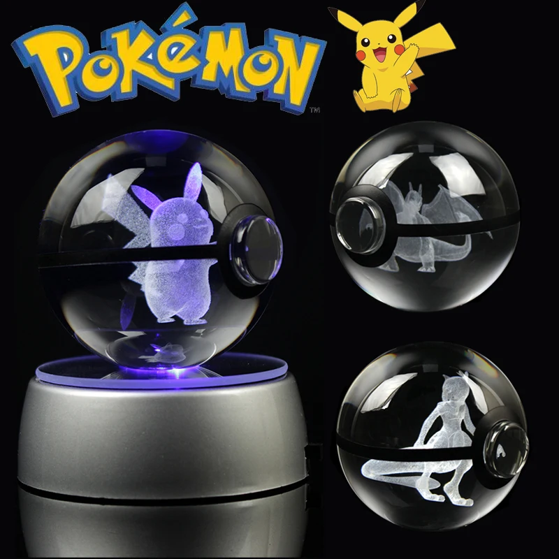 Pokemon Ball Decor Pokragon Go Pikachu Animal Figures Toys Pokeball Con Crysal Led Light Figurine Per Bambini Regalo Per Bambini