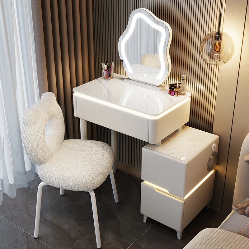 Luxury Led Mirror Makeup Cabinet Headboards Corner Cosmetic Vanity Table Makeup Storage Tavolo Trucco Console Furniture Lj50Dt