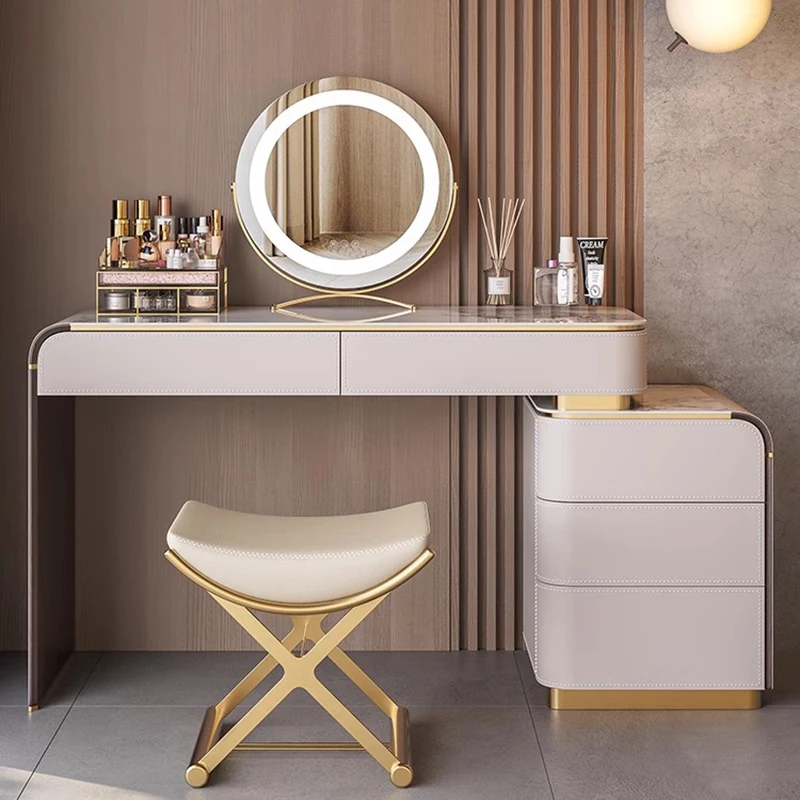 Modern Makeup Vanity Tables Luxury Chair Drawer Lights Storage Cabinet Minimalista Organizer Tocador Mueble Furniture Lj50Dt