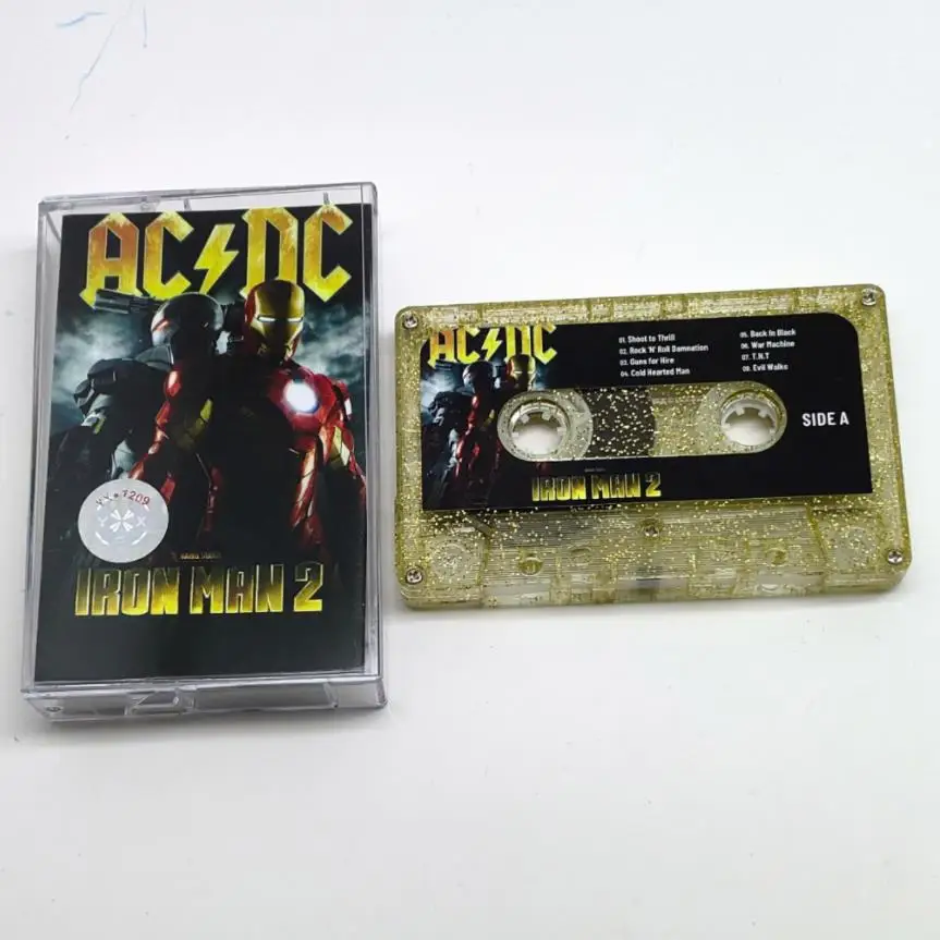 Rock Band Ac/Dc Music Magnetic Tape Avengers Tony Stark Iron Man 2 Album Cassette Cosplay Walkman Recorder Car Soundtracks Box