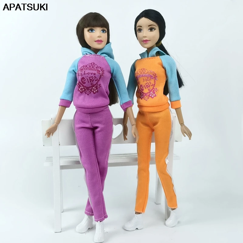 2Set Di Moda Abiti Bambola Per La Bambola Di Barbie Vestiti Di Yoga Yoga Handmade Usura Felpa Con Cappuccio E Pantaloni Per Barbie Dollhouse 1/6 Bambo