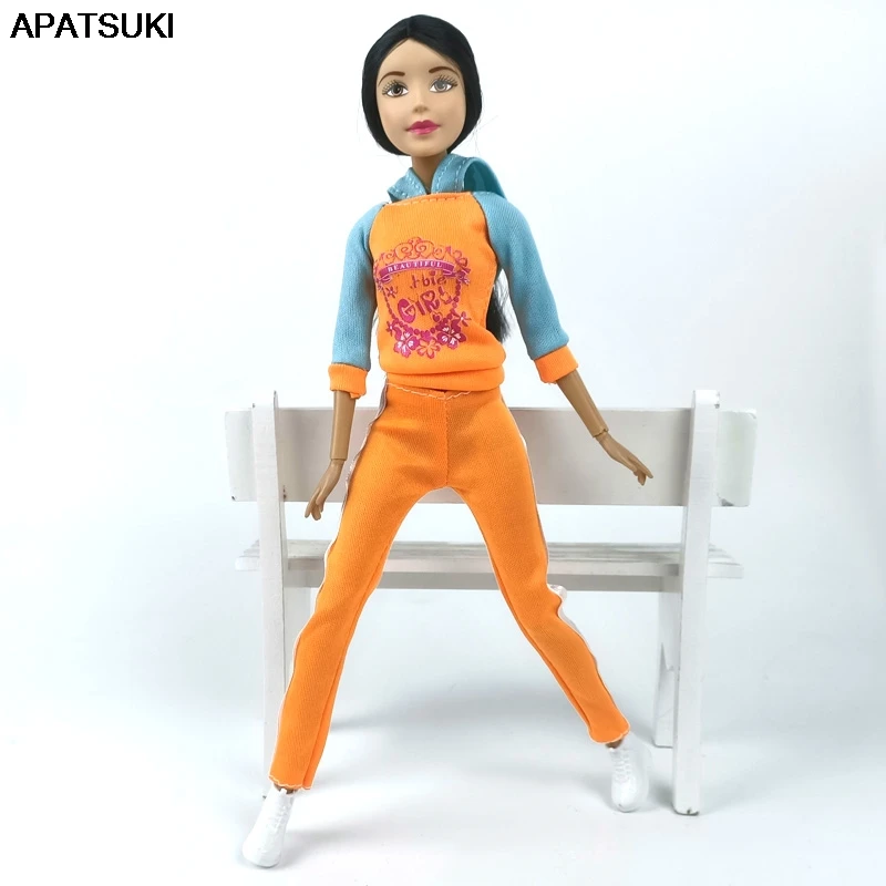 Arancione Abiti Di Moda Per La Bambola Di Barbie Vestiti Di Yoga Yoga Sport Handmade Usura Felpa Con Cappuccio E Pantaloni Per Barbie Dollhouse 1/6 Ac