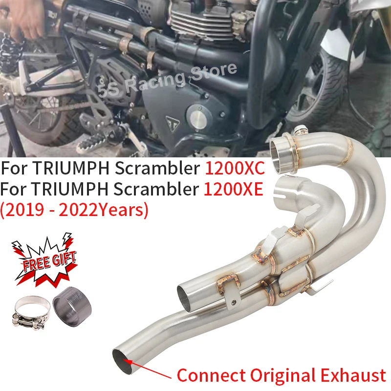 Per Triumph Scrambler 1200 Xc Xe 2019 2020 2021 2022 Scarico Moto Sistema Completo Fuga Tubo Di Collegamento Anteriore In Acciaio Inox Moto