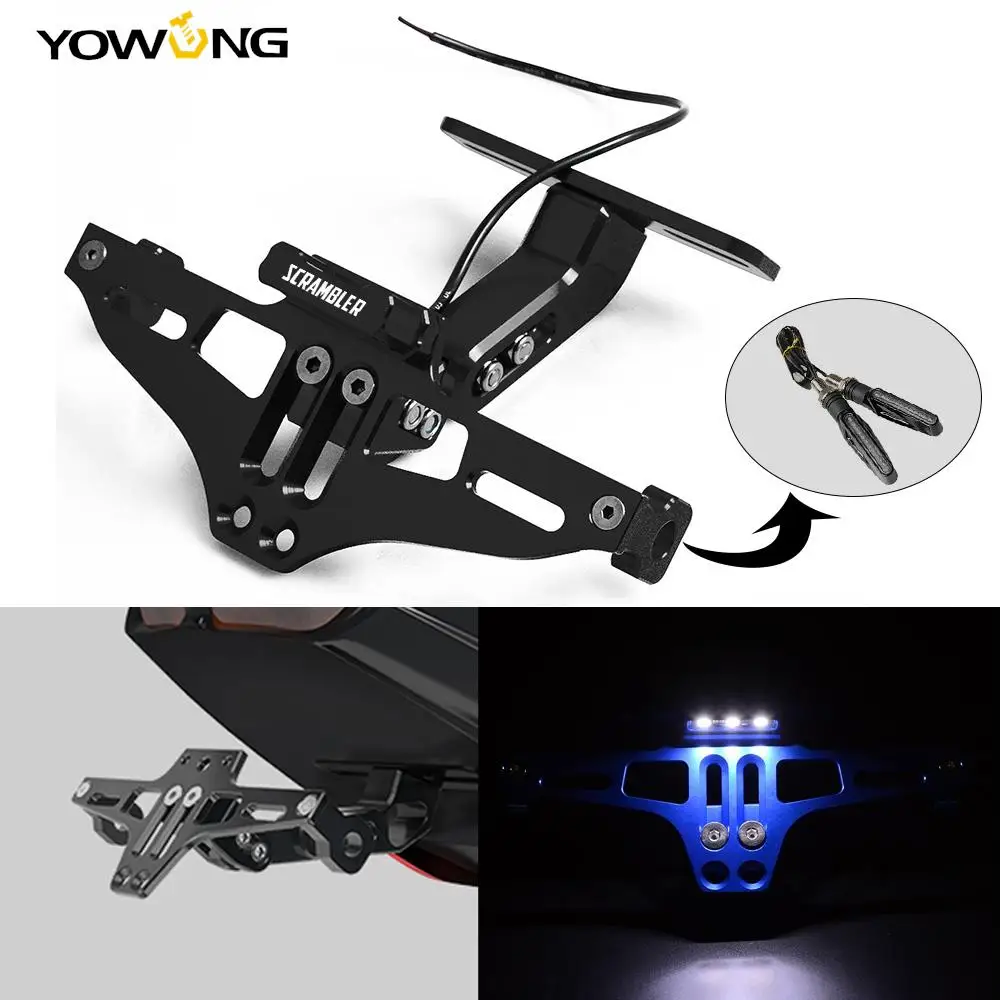 Moto Rear License Plate Mount Holder With Turn Signal Light For Ducati Scrambler 400 1100 Cafe Racer Classic Desert Sled Sport